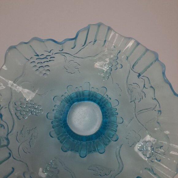 Fenton Blue Art Glass Ruffled Edge Footed Candy Dish Vintage - Picture 15 of 16